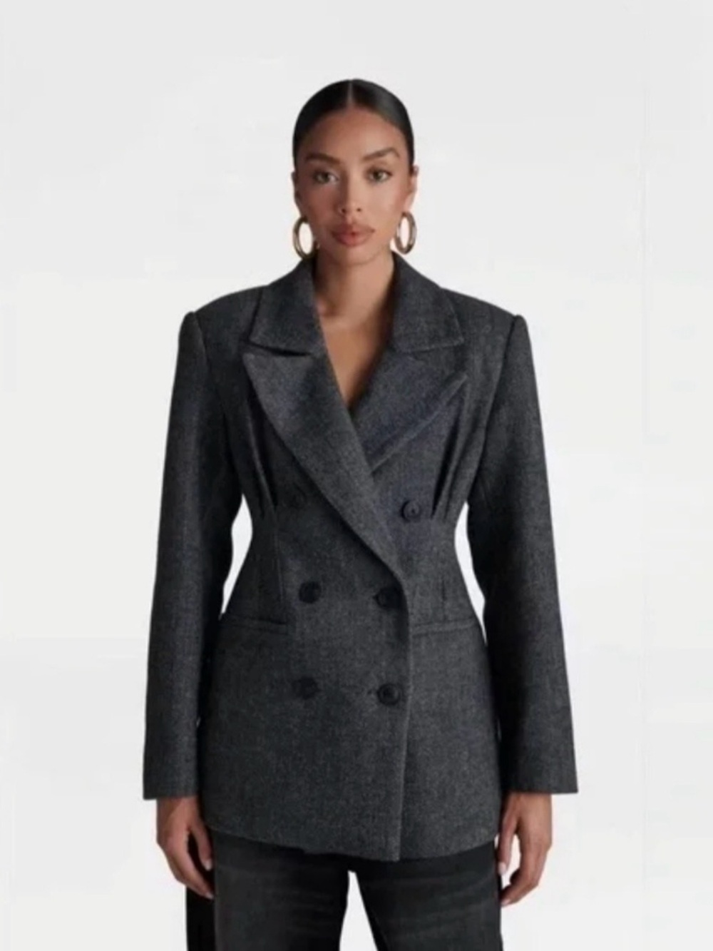 KBB by Kahlana grey/black herringbone tweed ‘The Corset Blazer’ NWT